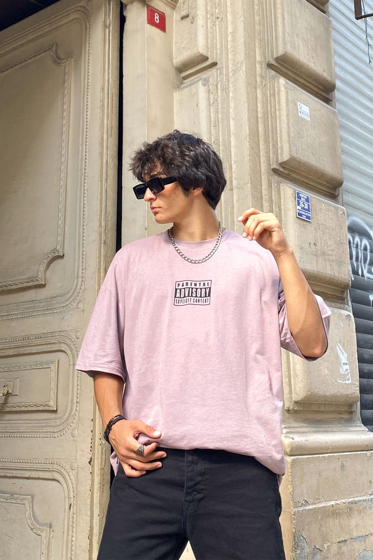 Advisory Baskılı Gül Kurusu Oversize Tshirt