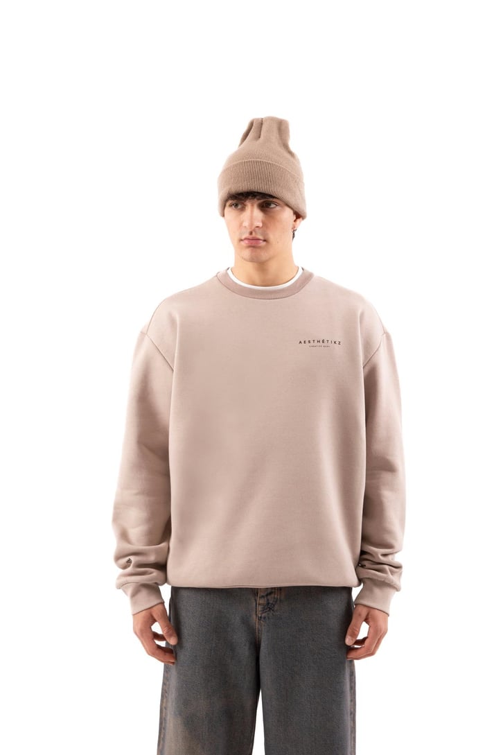 Aest Baskılı Bej Oversize Sweatshirt