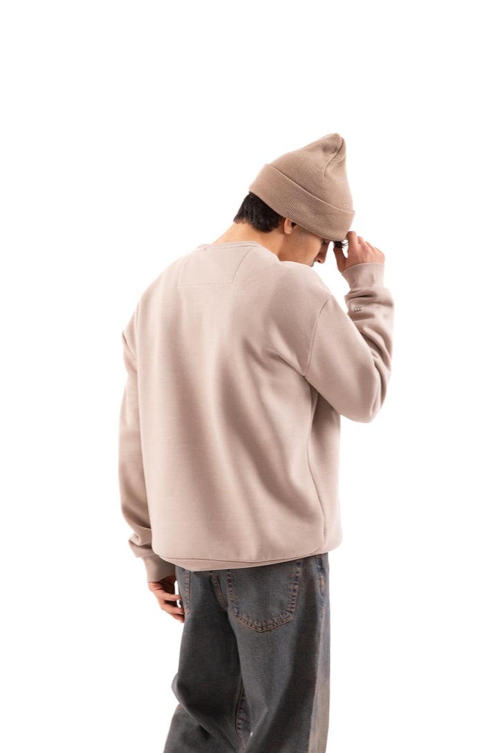 Aest Baskılı Bej Oversize Sweatshirt