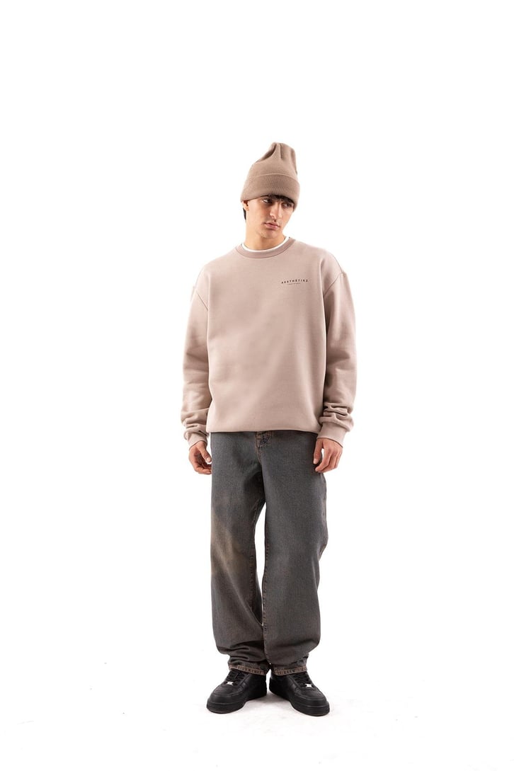 Aest Baskılı Bej Oversize Sweatshirt