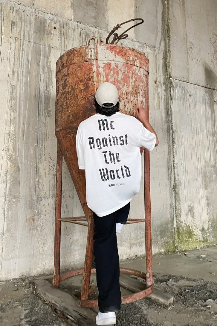 Againts The World Baskılı Ekru Oversize Tshirt