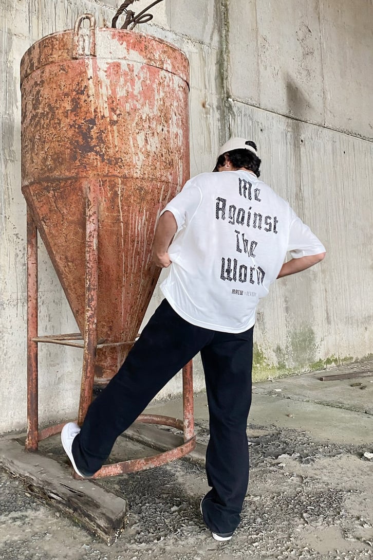 Againts The World Baskılı Ekru Oversize Tshirt