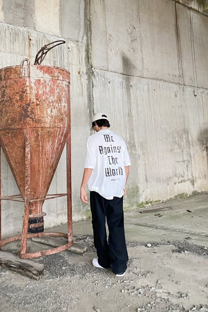 Againts The World Baskılı Ekru Oversize Tshirt