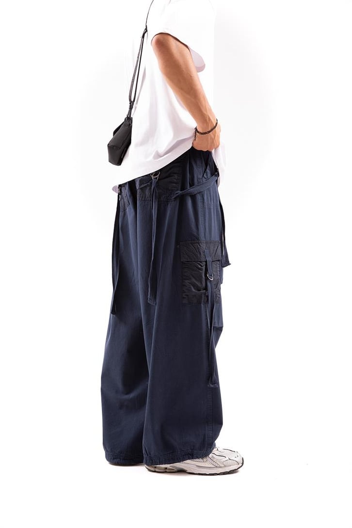 Aksesuar Detaylı Haki Baggy Paraşüt Pantolon