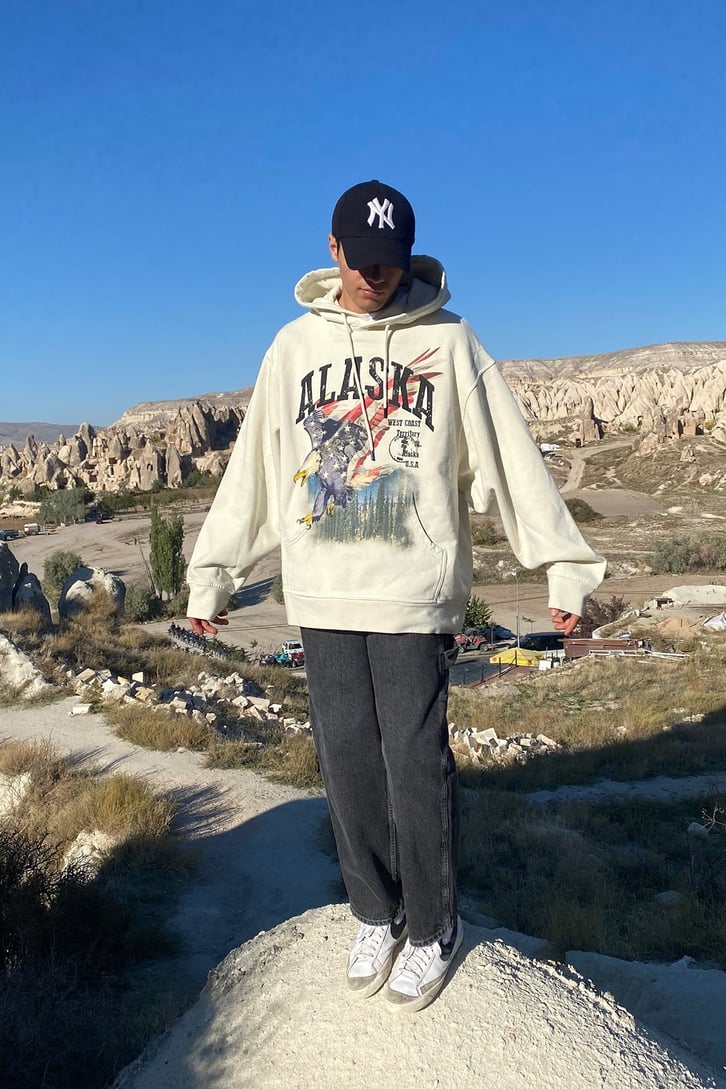 ALASKA BASKILI OVERSIZE HOODIE