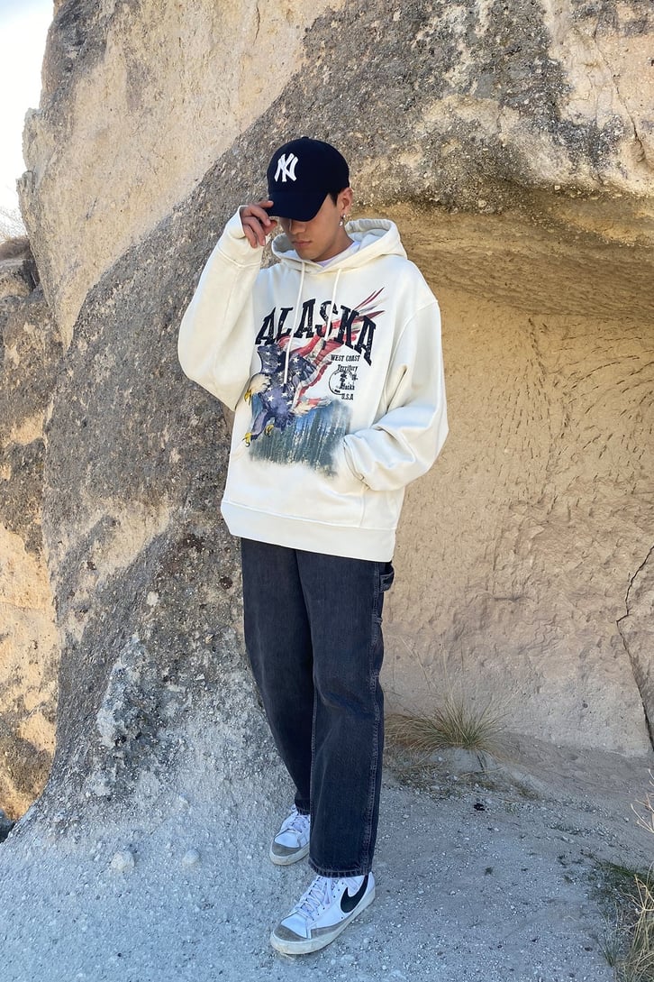 ALASKA BASKILI OVERSIZE HOODIE