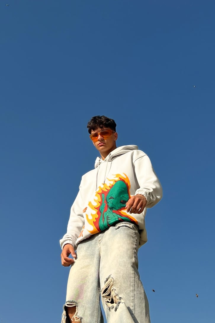 Alien Flame Baskıl Oversize Sweatshirt