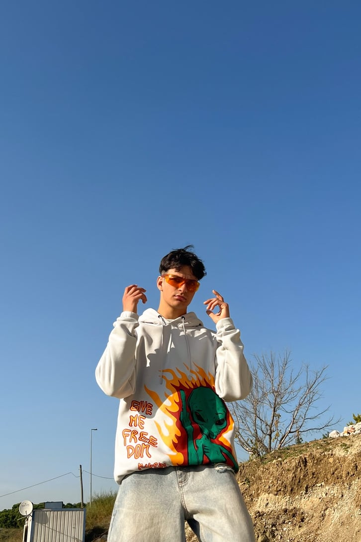 Alien Flame Baskıl Oversize Sweatshirt