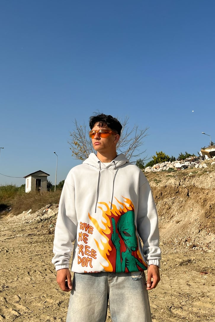 Alien Flame Baskıl Oversize Sweatshirt