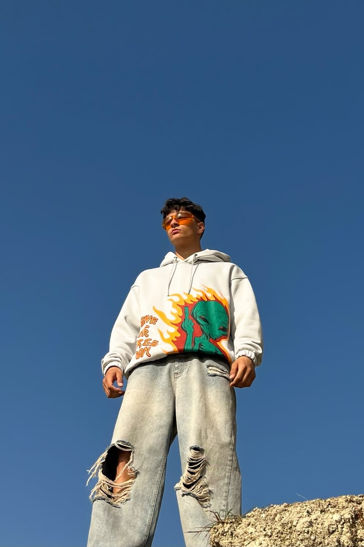Alien Flame Baskıl Oversize Sweatshirt