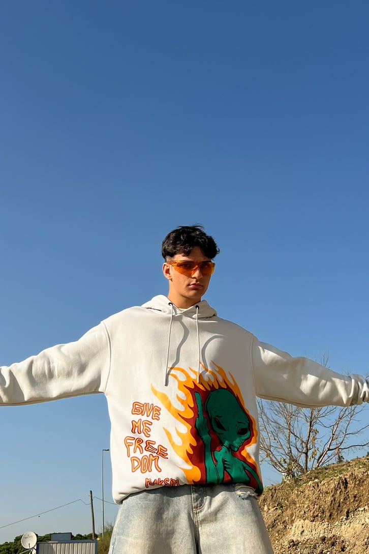 Alien Flame Baskıl Oversize Sweatshirt