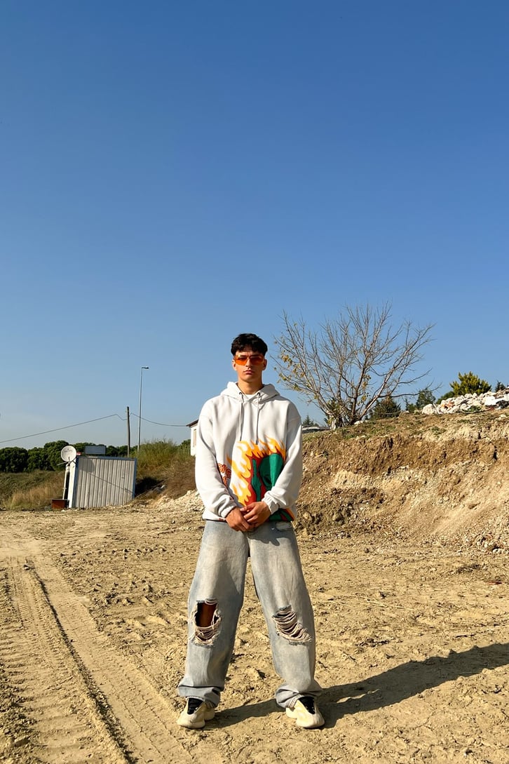 Alien Flame Baskıl Oversize Sweatshirt