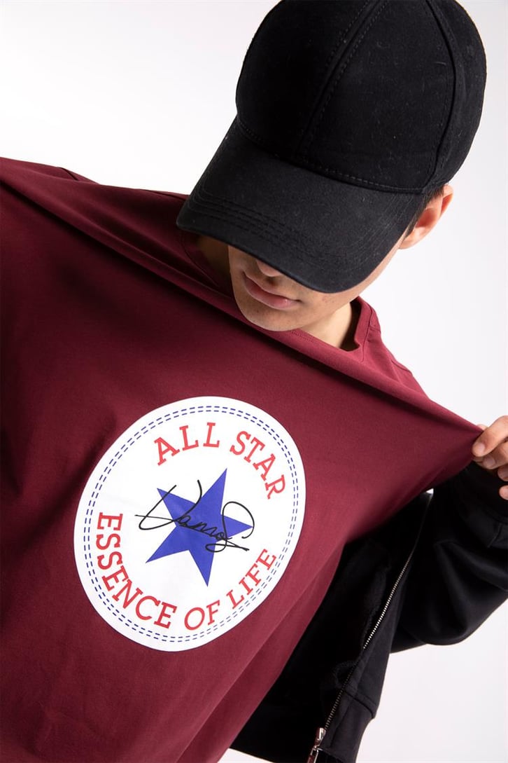 All Star Baskılı Bordo Oversize Tişört