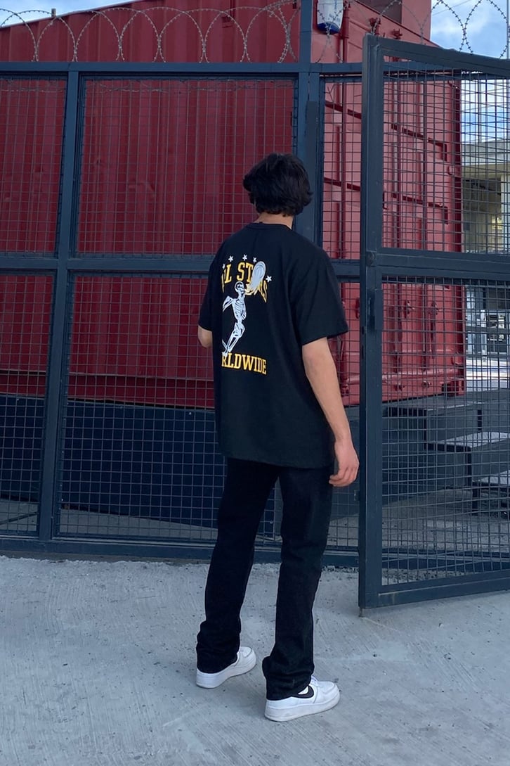 All Star Skeleton Baskılı Siyah Oversize Tshirt