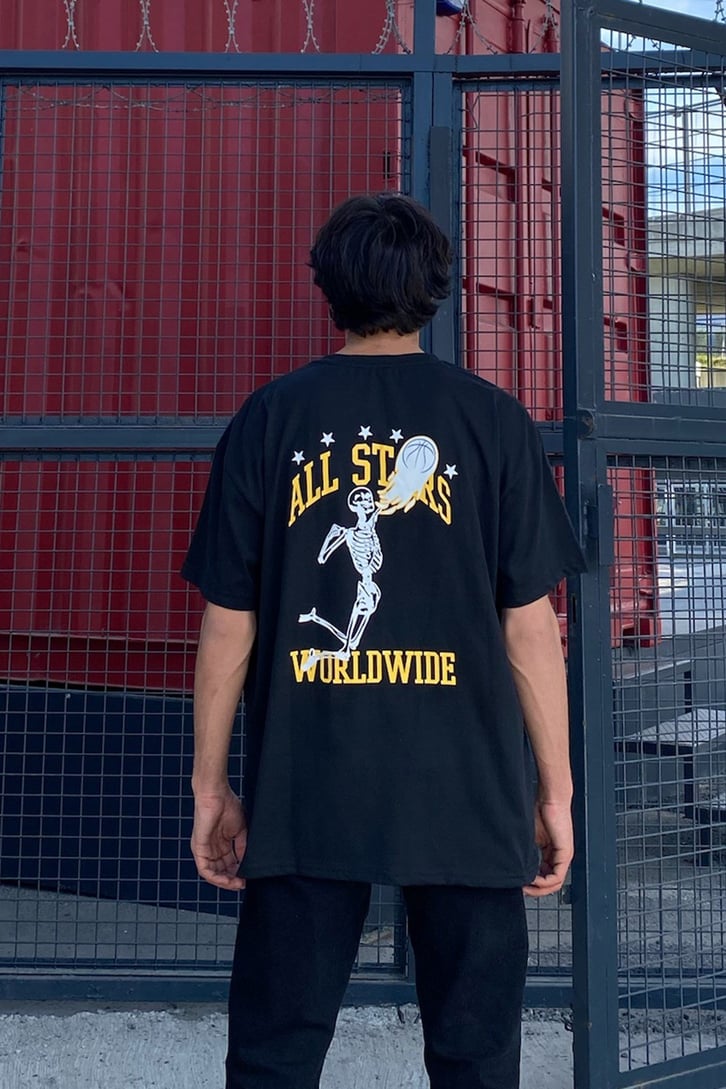 All Star Skeleton Baskılı Siyah Oversize Tshirt
