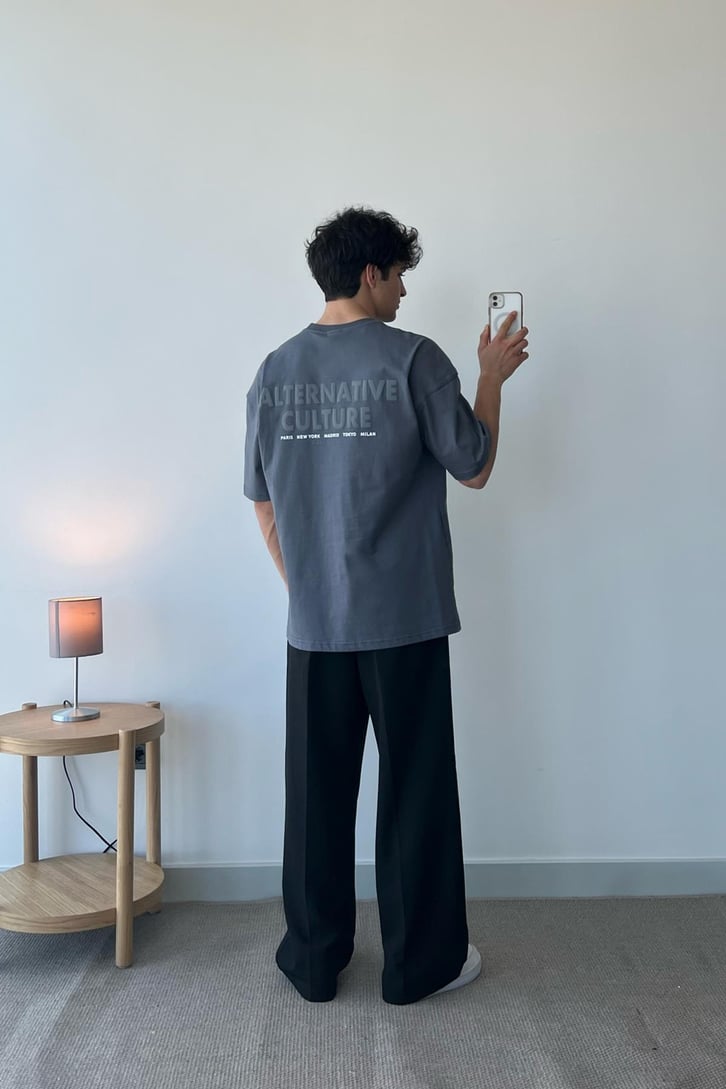Alternative Baskılı Füme Oversize Tişört