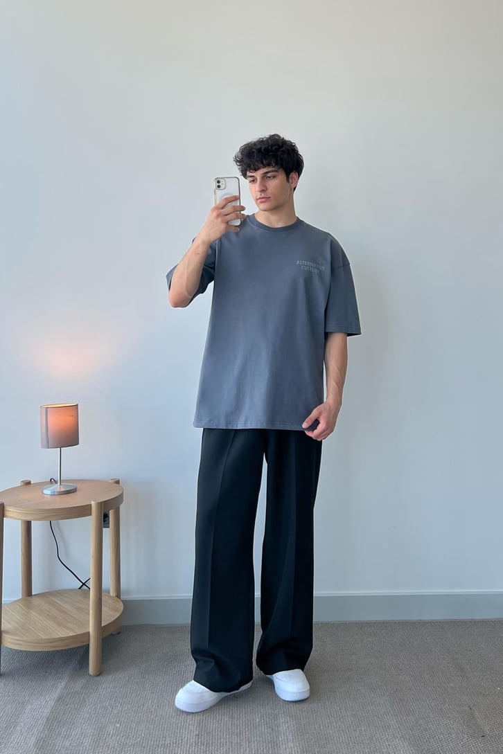 Alternative Baskılı Füme Oversize Tişört
