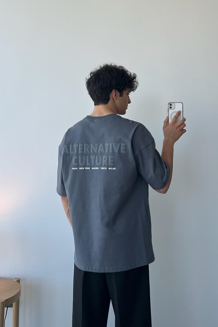 Alternative Baskılı Füme Oversize Tişört