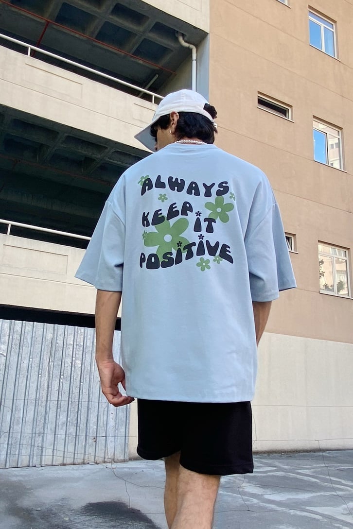 Always Keep Baskılı Bebe Mavisi Oversize Tshirt