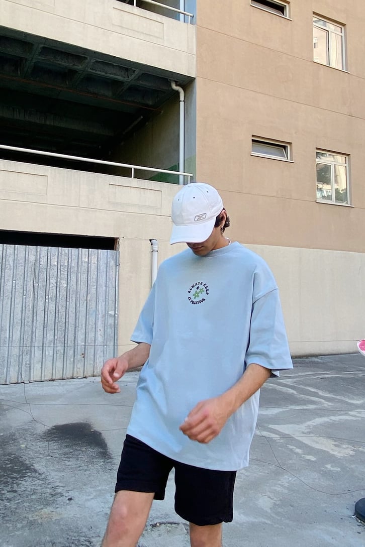Always Keep Baskılı Bebe Mavisi Oversize Tshirt