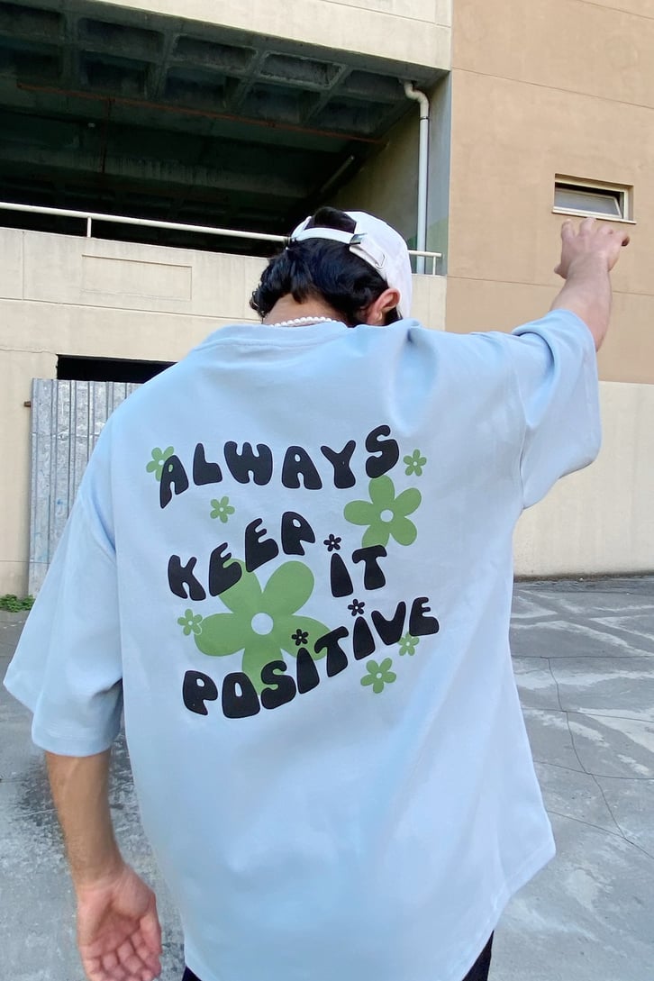 Always Keep Baskılı Bebe Mavisi Oversize Tshirt