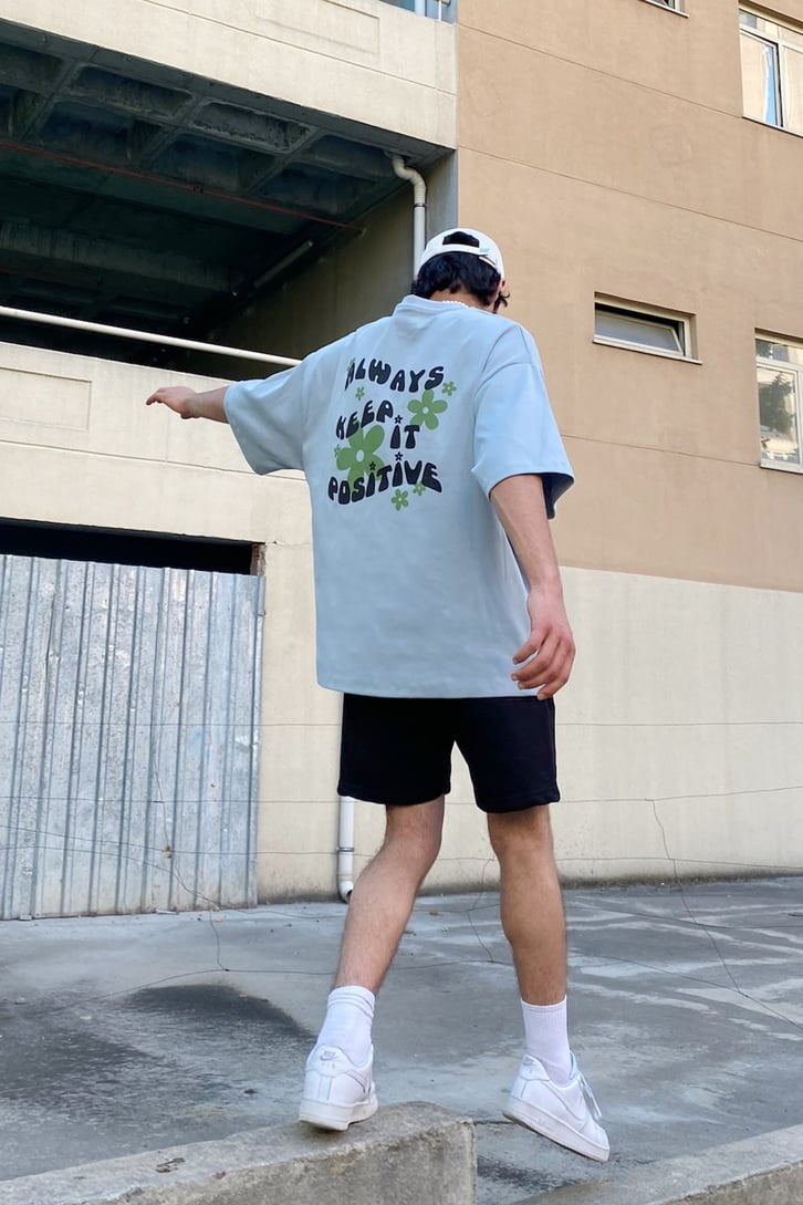 Always Keep Baskılı Bebe Mavisi Oversize Tshirt