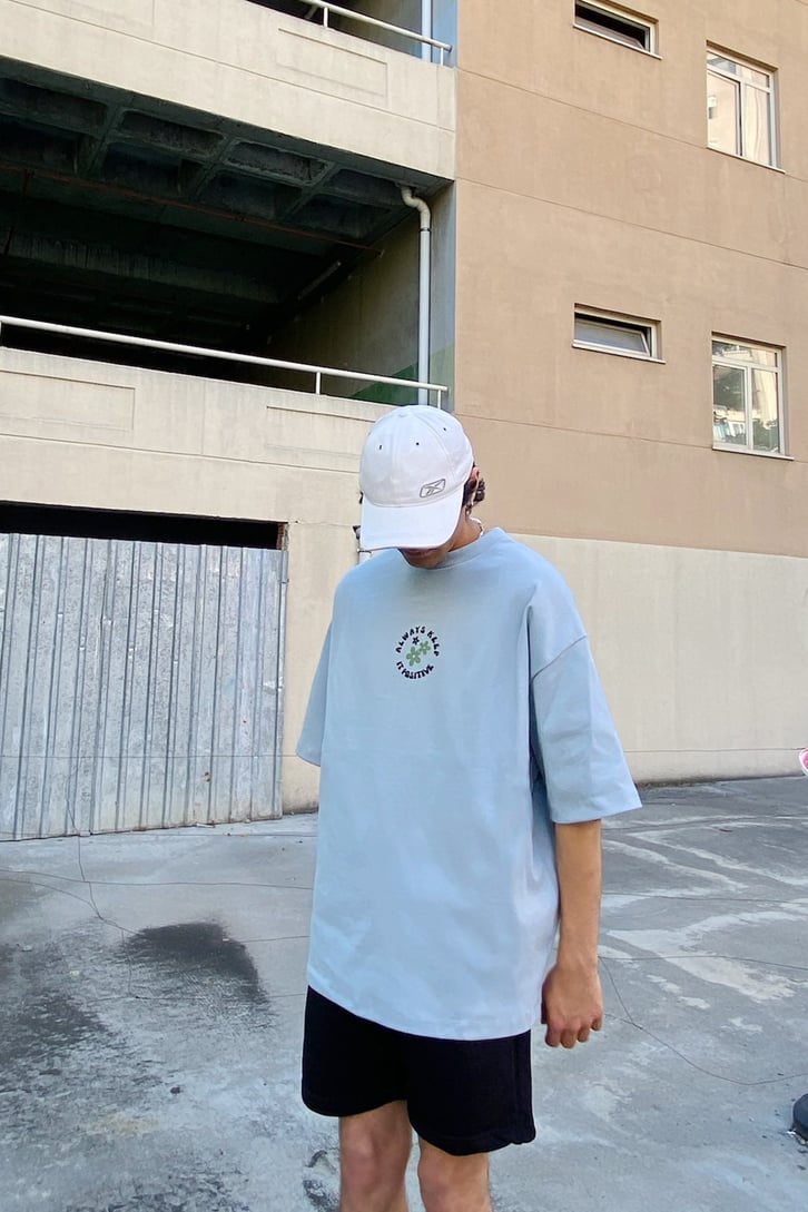 Always Keep Baskılı Bebe Mavisi Oversize Tshirt