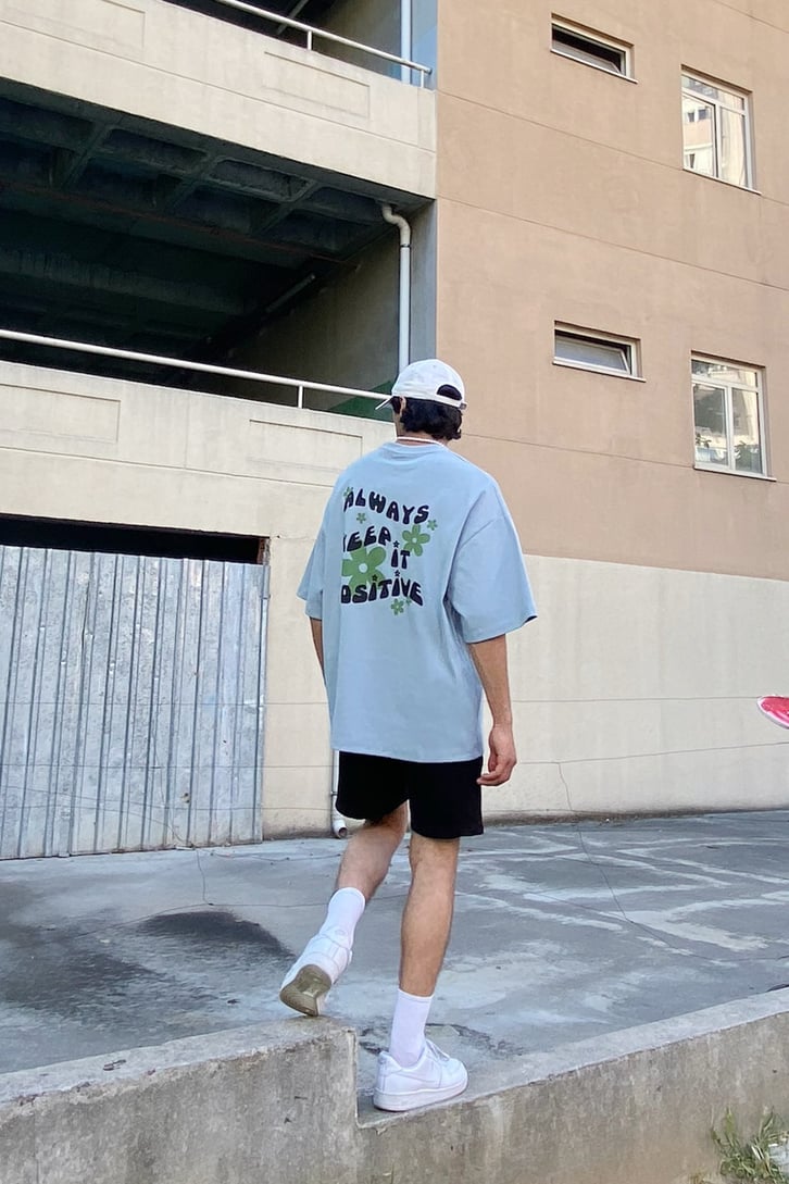 Always Keep Baskılı Bebe Mavisi Oversize Tshirt
