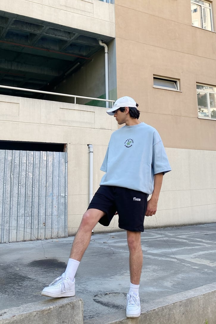 Always Keep Baskılı Bebe Mavisi Oversize Tshirt