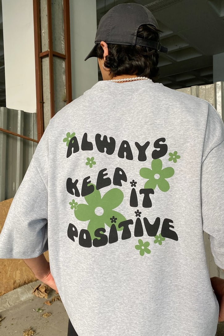 Always Keep Baskılı Gri Oversize Tshirt