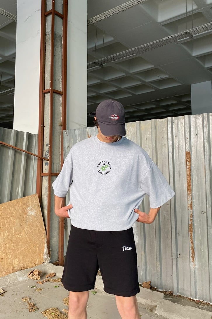Always Keep Baskılı Gri Oversize Tshirt