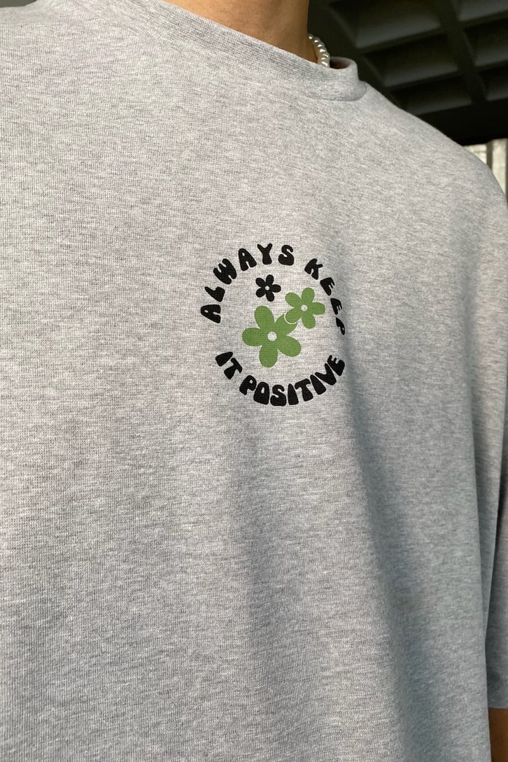 Always Keep Baskılı Gri Oversize Tshirt