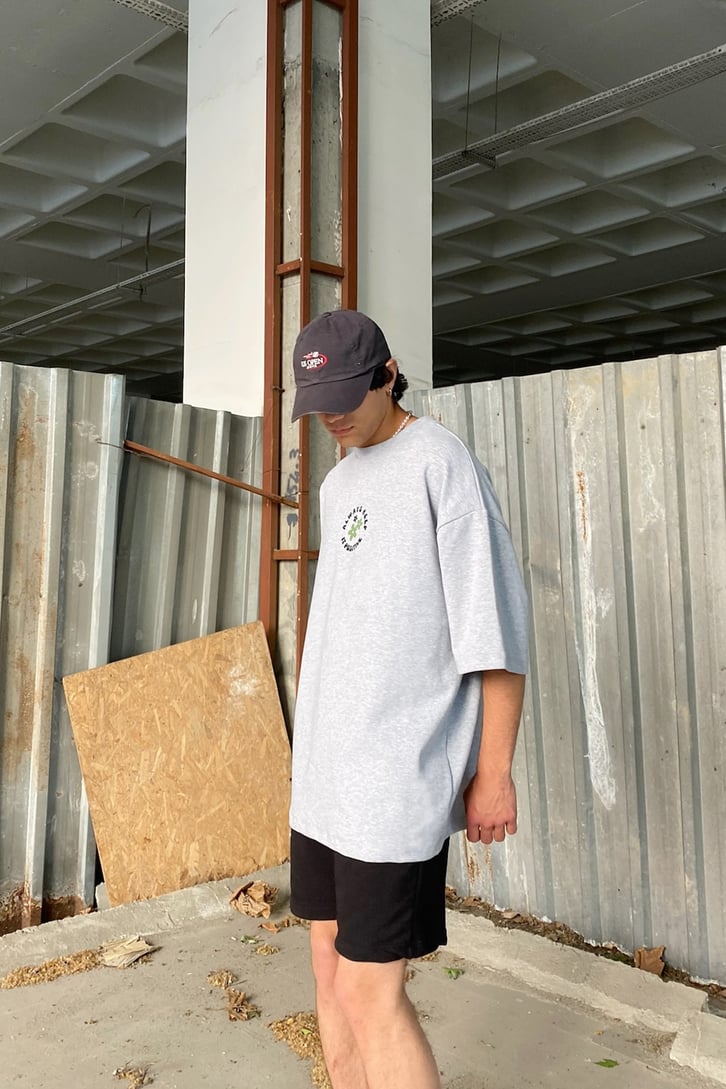 Always Keep Baskılı Gri Oversize Tshirt