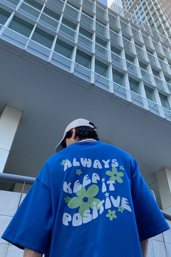 Always Keep Baskılı Mavi Oversize Tshirt