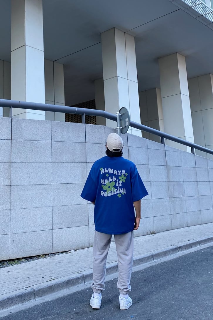 Always Keep Baskılı Mavi Oversize Tshirt