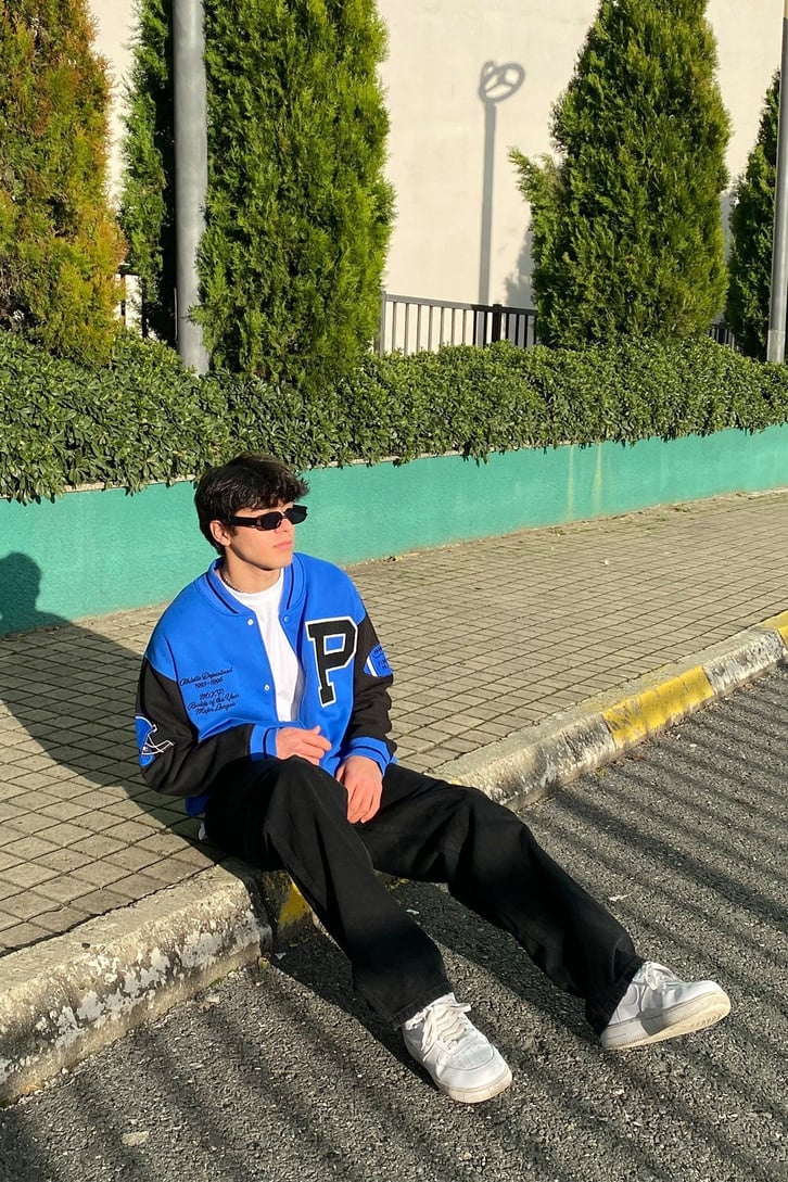 American Football Team Oversize Premium Blue Collage Jacket