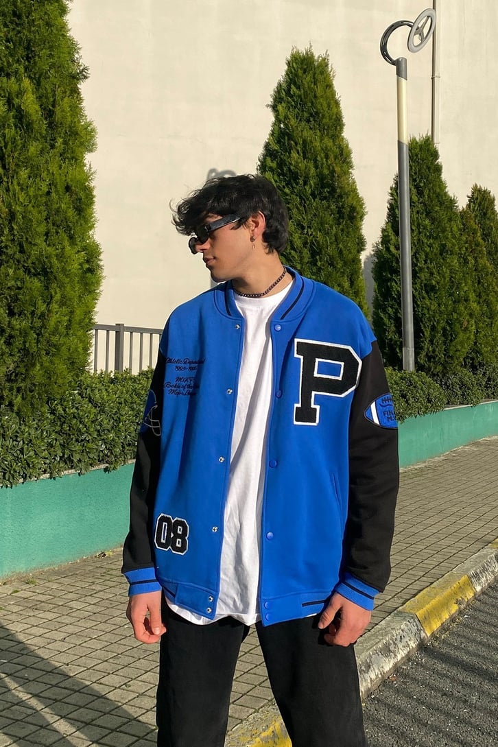 American Football Team Oversize Premium Blue Collage Jacket