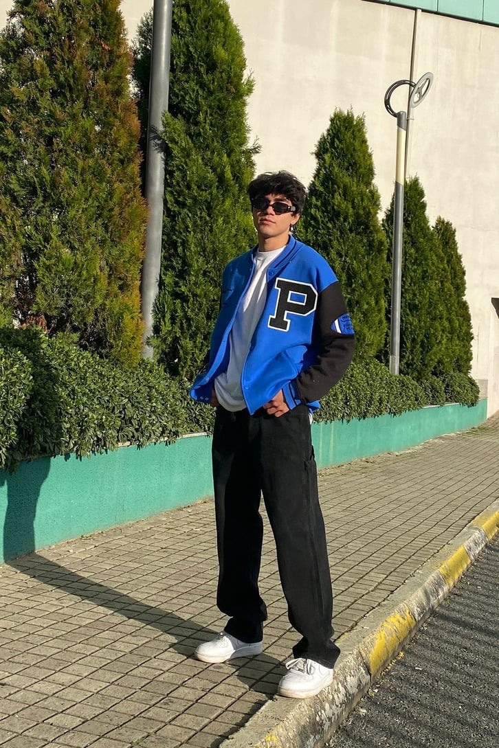 American Football Team Oversize Premium Blue Collage Jacket