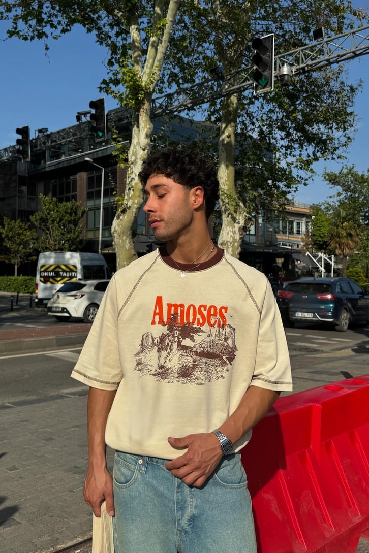 Amoses Baskılı Oversize Tişört