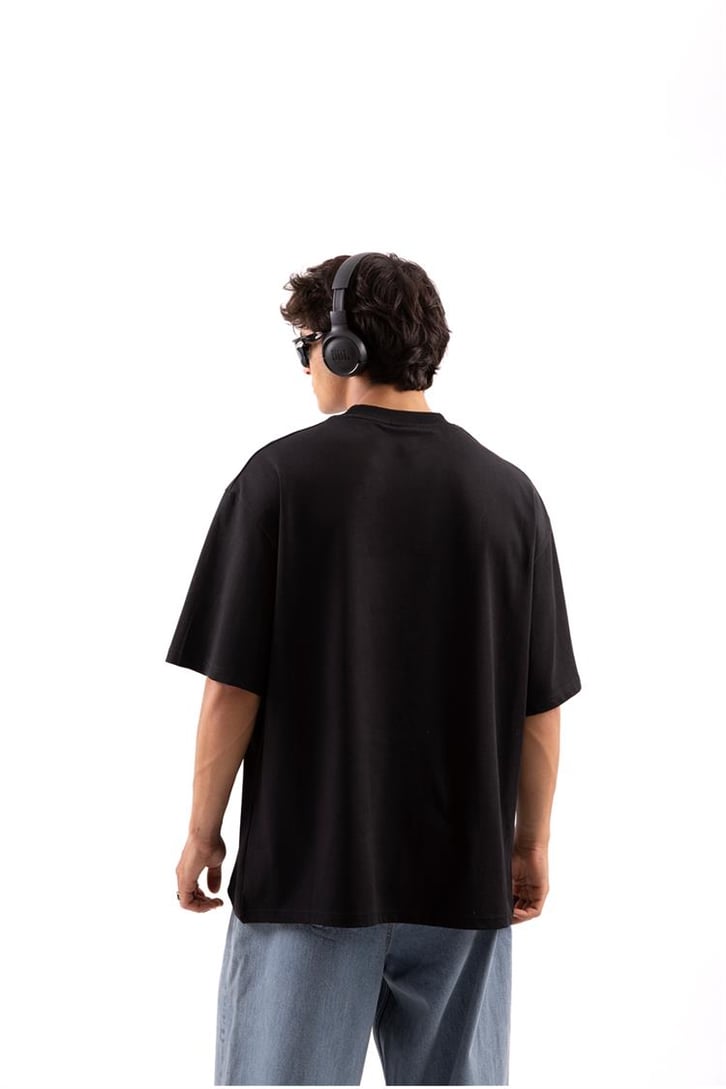 Amsterdam Baskılı Siyah Oversize Tişört