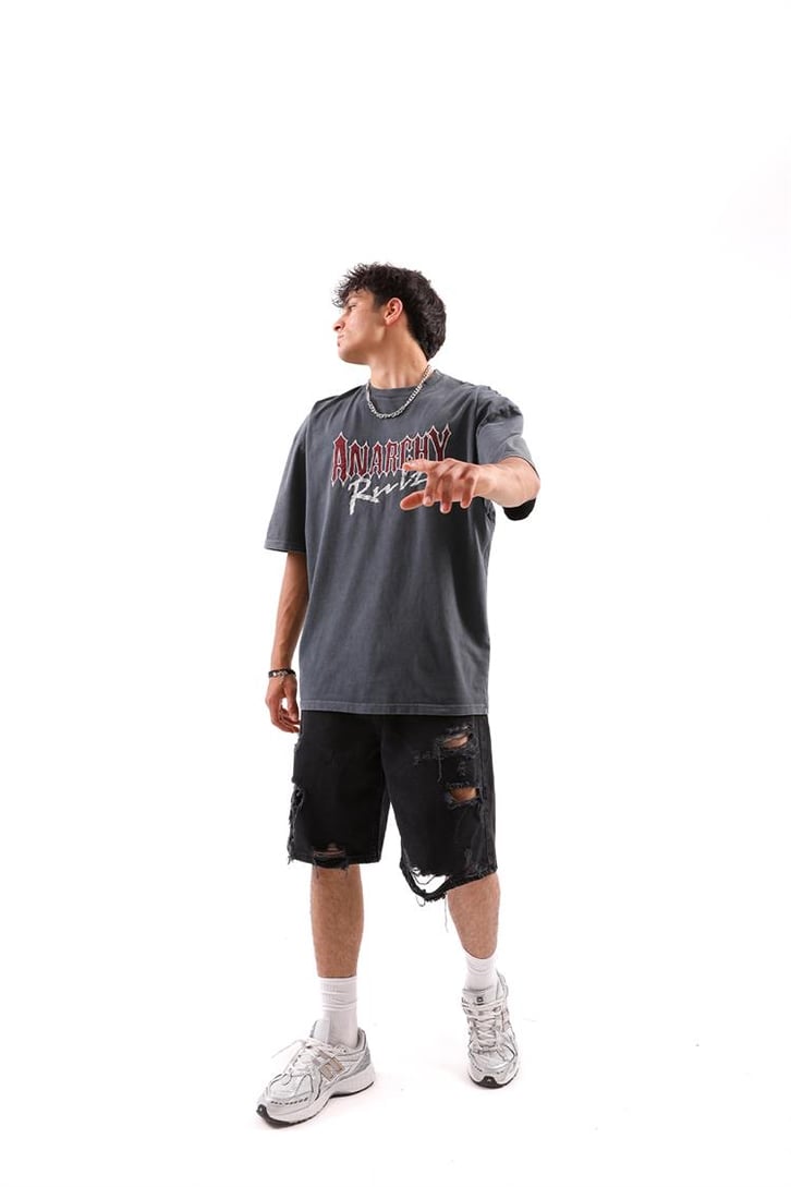 Anarchy Rulz Nakışlı Füme Oversize Tshirt
