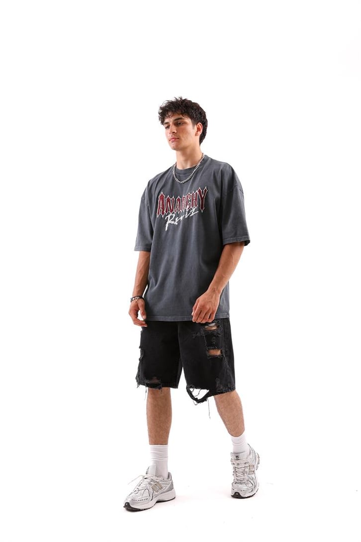 Anarchy Rulz Nakışlı Füme Oversize Tshirt