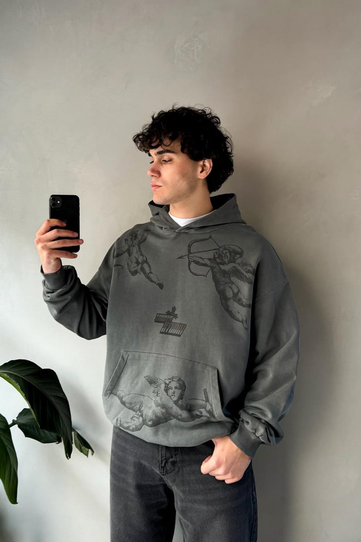 Angel Baskılı Oversize Hoodie