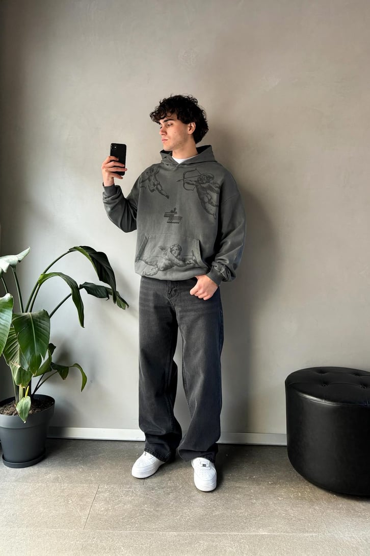 Angel Baskılı Oversize Hoodie