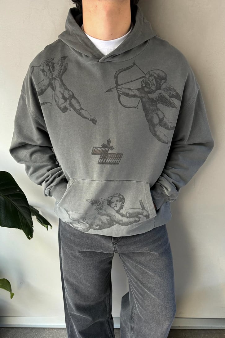 Angel Baskılı Oversize Hoodie