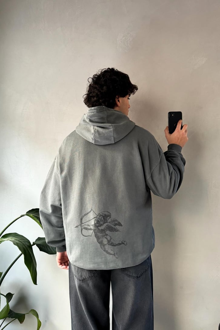 Angel Baskılı Oversize Hoodie