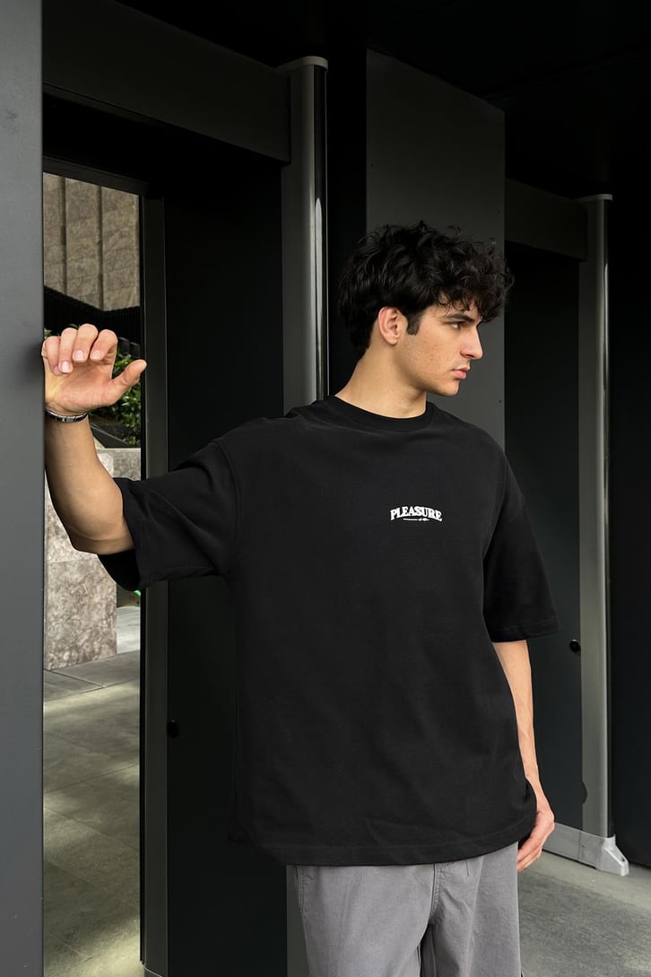 Angel Horse Baskılı Siyah Oversize Tişört