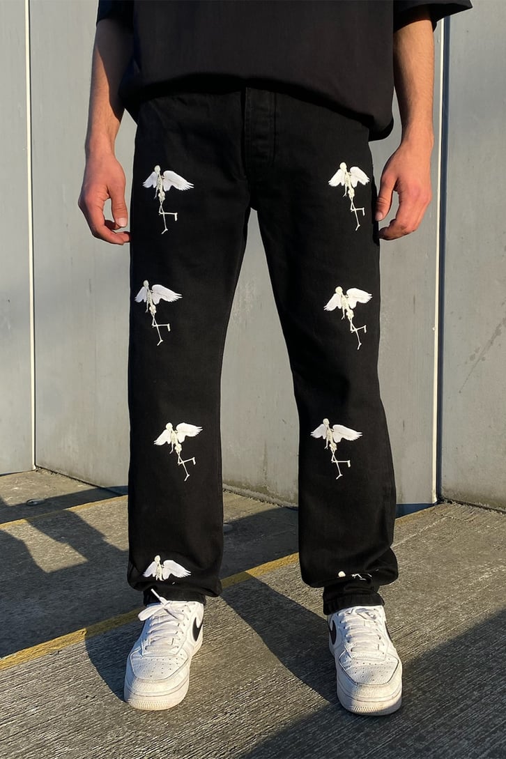 Angel Skeleton Siyah Losse Fit Jean