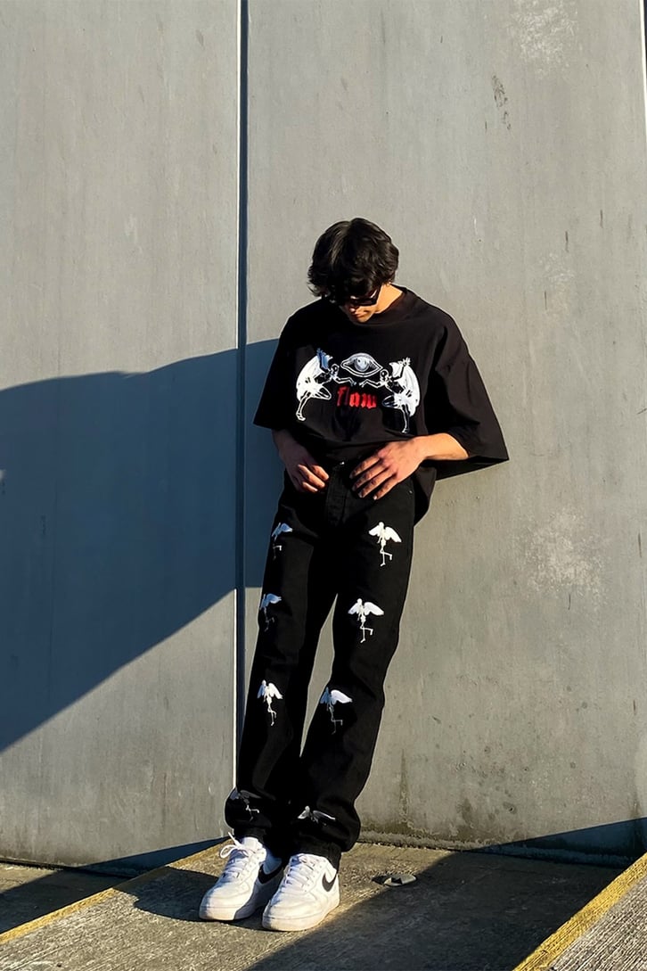 Angel Skeleton Siyah Losse Fit Jean