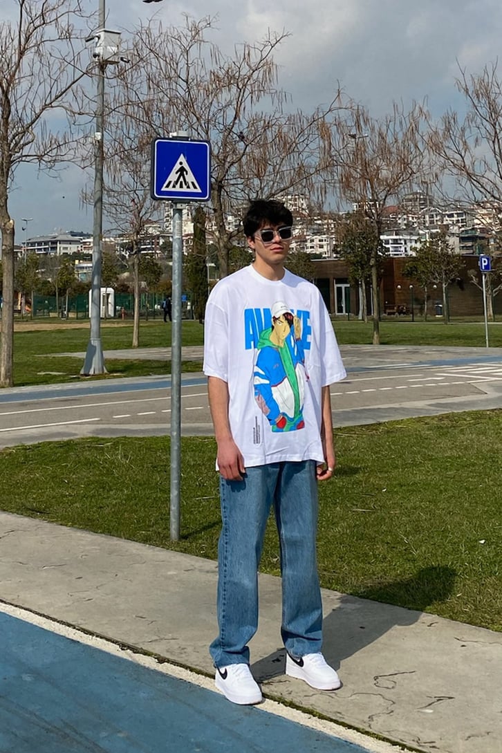 Anime Printed Oversize Beyaz Tshirt